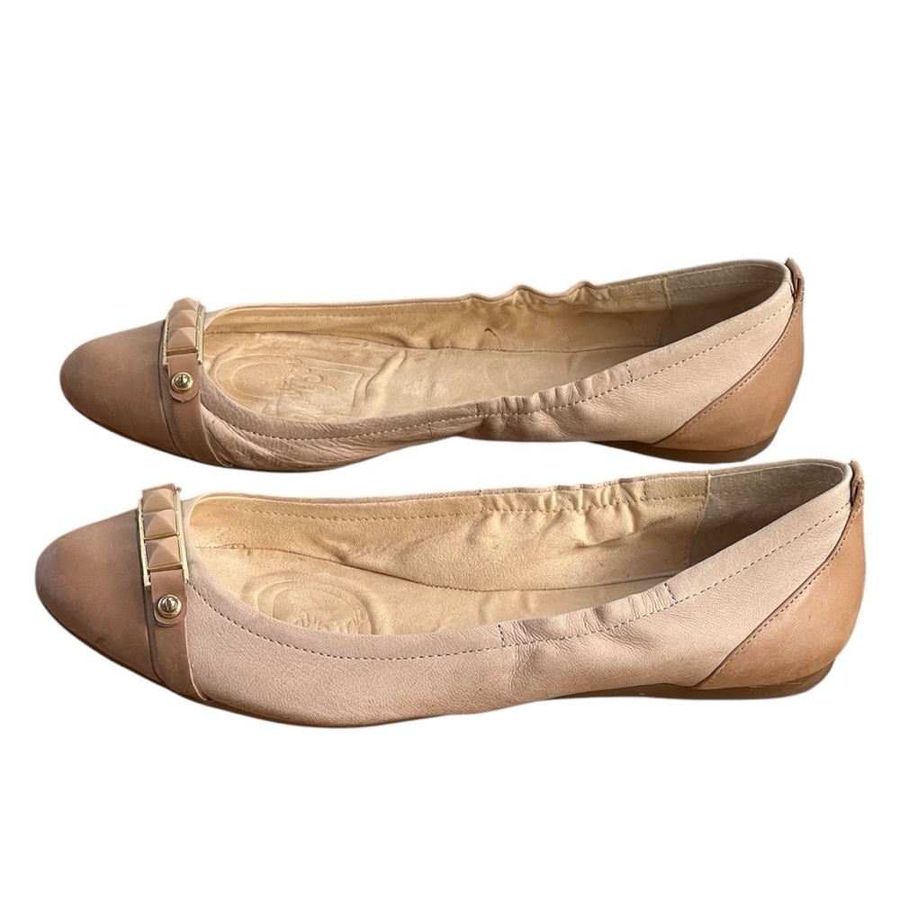 Gianni Bini Cruize Jeweled Studded Two Tone Tan Leather Ballet Flats 10 M